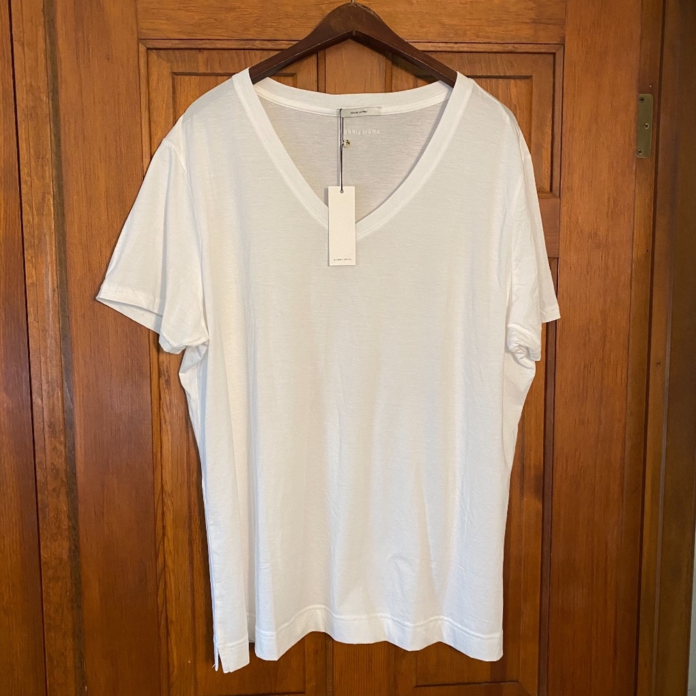 NEW Adam Lippes 100% Pima Cotton V-Neck T-shirt in White size 4X/20 - Picture 2 of 9